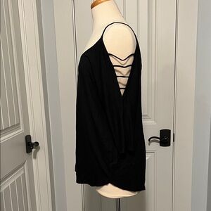 VENUS Black Strappy Sleeve V Neck Top